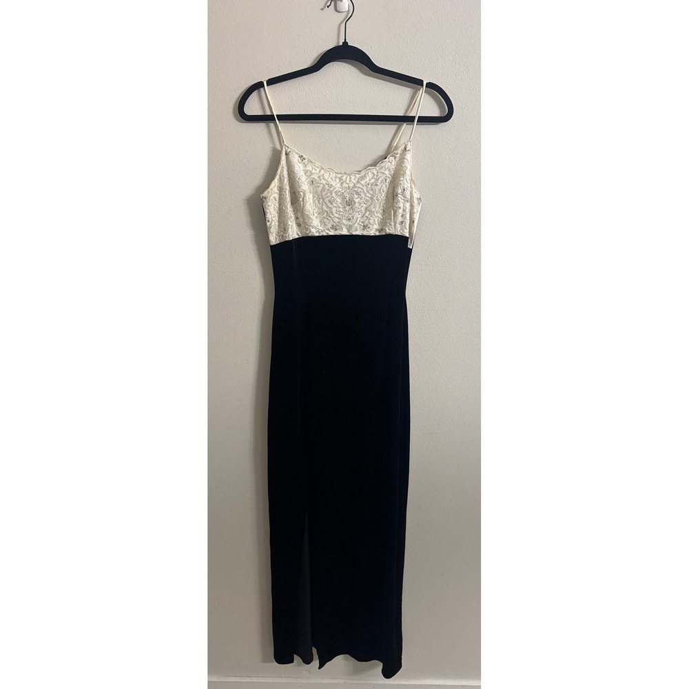 Vintage Jessica McClintock Gunne Sax Black Velvet Ivory Sequin Dress Size 9/10